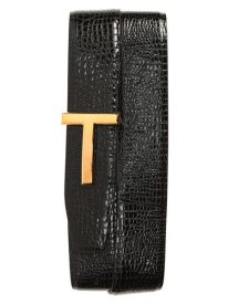 T Icon Reversible Lizard Embossed Leather Belt