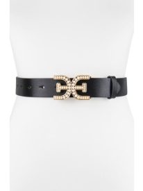 Imitation Pearl Logo Plaque Belt