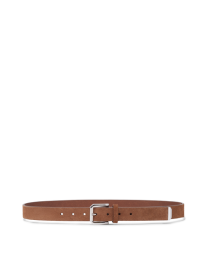 Reversed leather belt with square buckle and tip