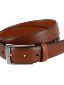 Gregorio 35mm Herringbone Embossed Feather Edged Leather Belt