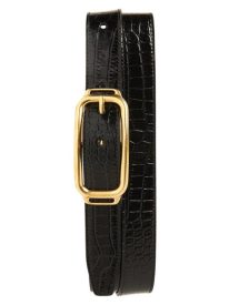 Stadium Buckle Croc Embossed Patent Leather Belt