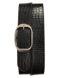 Oval Buckle Alligator Embossed Leather Belt