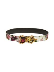DG Girls Baroque Buckle Floral Charmeuse & Leather Belt