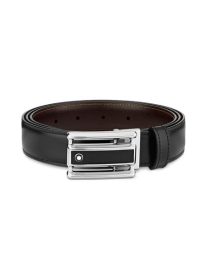 Rectangular Cut-Out Buckle Reversible Leather Belt