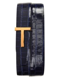 T Icon Reversible Croc Embossed Leather Belt