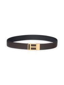 Framed T Buckle Reversible Soft Grain Leather Belt