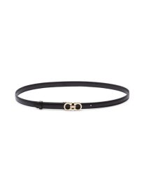 Double Gancio Leather Skinny Belt
